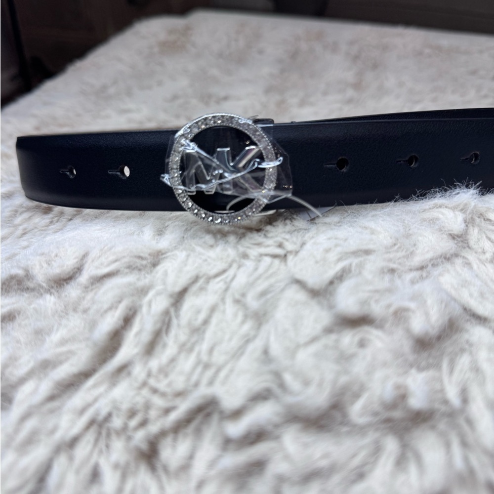 Michael Kors Black Belt with Silver and crystal Logo Buckle X1 - Picture 3 of 12